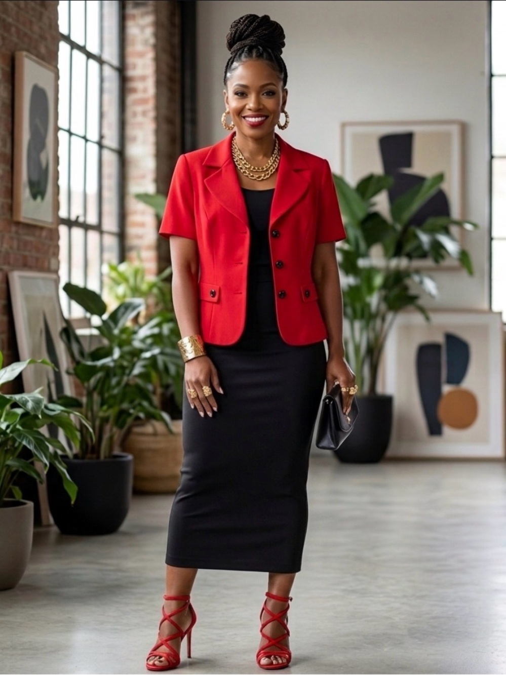 Studio Women's Red Short Sleeve Notch Lapel Blazer